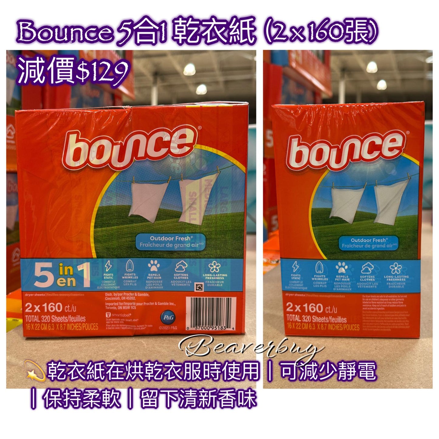 Bounce 5合一乾衣紙 (2x160張)